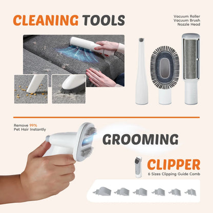 2 in 1 Pet Hair Furniture Vacuum and Professional Pet Grooming Kit